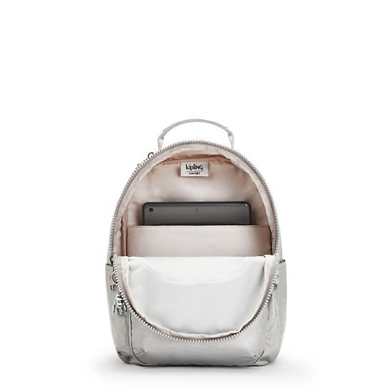 Kipling Seoul Small Metallic Tablet Ryggsekk Sølv | NO 1353VR